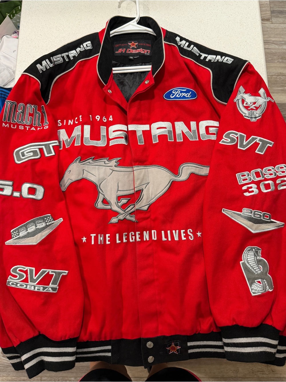 4XL Vintage JH Design Ford Mustang Racing Jacket Red Twill 4XL